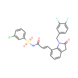 O=C(/C=C/c1cccc2c1N(Cc1ccc(F)c(F)c1)C(=O)C2)NS(=O)(=O)c1cccc(Cl)c1 ZINC000049066488