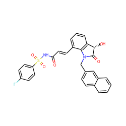 O=C(/C=C/c1cccc2c1N(Cc1ccc3ccccc3c1)C(=O)[C@H]2O)NS(=O)(=O)c1ccc(F)cc1 ZINC000049069344