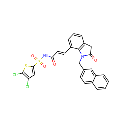 O=C(/C=C/c1cccc2c1N(Cc1ccc3ccccc3c1)C(=O)C2)NS(=O)(=O)c1cc(Cl)c(Cl)s1 ZINC000049781415