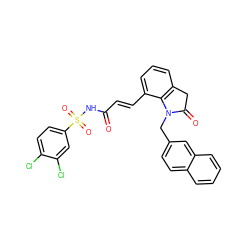 O=C(/C=C/c1cccc2c1N(Cc1ccc3ccccc3c1)C(=O)C2)NS(=O)(=O)c1ccc(Cl)c(Cl)c1 ZINC000049781115