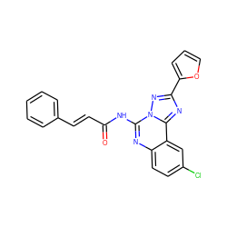 O=C(/C=C/c1ccccc1)Nc1nc2ccc(Cl)cc2c2nc(-c3ccco3)nn12 ZINC000013672428