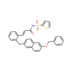 O=C(/C=C/c1ccccc1Cc1ccc2cc(OCc3ccccc3)ccc2c1)NS(=O)(=O)c1cccs1 ZINC000036349291