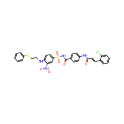 O=C(/C=C/c1ccccc1Cl)Nc1ccc(C(=O)NS(=O)(=O)c2ccc(NCCSc3ccccc3)c([N+](=O)[O-])c2)cc1 ZINC001772582994