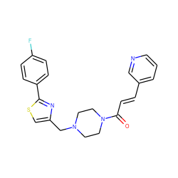 O=C(/C=C/c1cccnc1)N1CCN(Cc2csc(-c3ccc(F)cc3)n2)CC1 ZINC000024921760