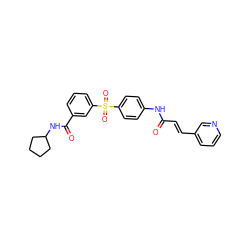 O=C(/C=C/c1cccnc1)Nc1ccc(S(=O)(=O)c2cccc(C(=O)NC3CCCC3)c2)cc1 ZINC000142503415