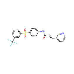 O=C(/C=C/c1cccnc1)Nc1ccc(S(=O)(=O)c2cccc(C(F)(F)F)c2)cc1 ZINC000142123281