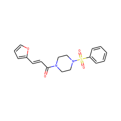 O=C(/C=C/c1ccco1)N1CCN(S(=O)(=O)c2ccccc2)CC1 ZINC000006790850