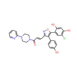 O=C(/C=C/c1noc(-c2cc(Cl)c(O)cc2O)c1-c1ccc(O)cc1)N1CCN(c2ccccn2)CC1 ZINC000299820390