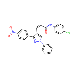 O=C(/C=C\c1cn(-c2ccccc2)nc1-c1ccc([N+](=O)[O-])cc1)Nc1ccc(Cl)cc1 ZINC000084669607