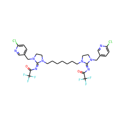 O=C(/N=C1/N(CCCCCCCN2CCN(Cc3ccc(Cl)nc3)/C2=N/C(=O)C(F)(F)F)CCN1Cc1ccc(Cl)nc1)C(F)(F)F ZINC000150590109