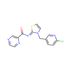 O=C(/N=c1\sccn1Cc1ccc(Cl)nc1)c1cnccn1 ZINC000040954167