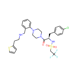 O=C([C@@H](Cc1ccc(Cl)cc1)NS(=O)(=O)CC(F)(F)F)N1CCN(c2ccccc2CNCCc2cccs2)CC1 ZINC000028393157