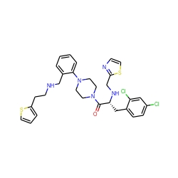 O=C([C@@H](Cc1ccc(Cl)cc1Cl)NCc1nccs1)N1CCN(c2ccccc2CNCCc2cccs2)CC1 ZINC000028477755