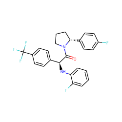 O=C([C@@H](Nc1ccccc1F)c1ccc(C(F)(F)F)cc1)N1CCC[C@@H]1c1ccc(F)cc1 ZINC000095601154