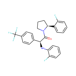 O=C([C@@H](Nc1ccccc1F)c1ccc(C(F)(F)F)cc1)N1CCC[C@H]1c1ccccc1F ZINC000095603245