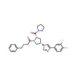 O=C([C@@H]1C[C@H](n2cc(-c3ccc(F)c(F)c3)nn2)CN1C(=O)CCCc1ccccc1)N1CCCC1 ZINC000095579923