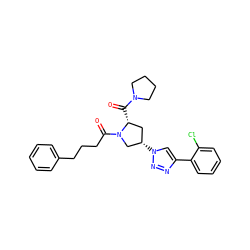 O=C([C@@H]1C[C@H](n2cc(-c3ccccc3Cl)nn2)CN1C(=O)CCCc1ccccc1)N1CCCC1 ZINC000095573454