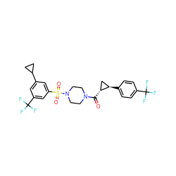 O=C([C@@H]1C[C@H]1c1ccc(C(F)(F)F)cc1)N1CCN(S(=O)(=O)c2cc(C3CC3)cc(C(F)(F)F)c2)CC1 ZINC000049878636