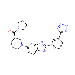 O=C([C@@H]1CCCN(c2ccc3[nH]c(-c4cccc(-c5nn[nH]n5)c4)nc3n2)C1)N1CCCC1 ZINC000221057362