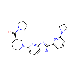 O=C([C@@H]1CCCN(c2ccc3[nH]c(-c4cccc(N5CCC5)n4)nc3n2)C1)N1CCCC1 ZINC001772613338