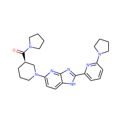 O=C([C@@H]1CCCN(c2ccc3[nH]c(-c4cccc(N5CCCC5)n4)nc3n2)C1)N1CCCC1 ZINC001772647901