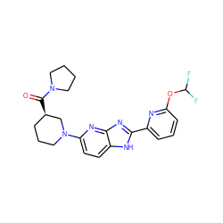 O=C([C@@H]1CCCN(c2ccc3[nH]c(-c4cccc(OC(F)F)n4)nc3n2)C1)N1CCCC1 ZINC001772584748