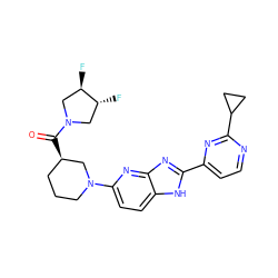 O=C([C@@H]1CCCN(c2ccc3[nH]c(-c4ccnc(C5CC5)n4)nc3n2)C1)N1C[C@@H](F)[C@H](F)C1 ZINC001772601010