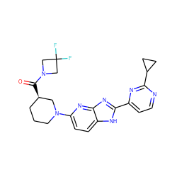 O=C([C@@H]1CCCN(c2ccc3[nH]c(-c4ccnc(C5CC5)n4)nc3n2)C1)N1CC(F)(F)C1 ZINC000221407655