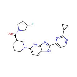 O=C([C@@H]1CCCN(c2ccc3[nH]c(-c4ccnc(C5CC5)n4)nc3n2)C1)N1CC[C@H](F)C1 ZINC000221403601