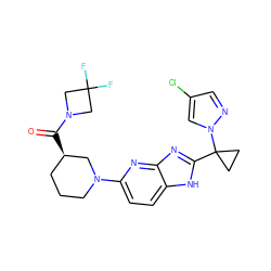 O=C([C@@H]1CCCN(c2ccc3[nH]c(C4(n5cc(Cl)cn5)CC4)nc3n2)C1)N1CC(F)(F)C1 ZINC000221396888