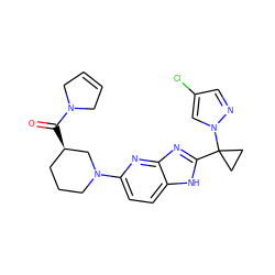 O=C([C@@H]1CCCN(c2ccc3[nH]c(C4(n5cc(Cl)cn5)CC4)nc3n2)C1)N1CC=CC1 ZINC000221408360