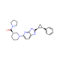 O=C([C@@H]1CCCN(c2ccc3nc([C@H]4C[C@H]4c4ccccc4)[nH]c3n2)C1)N1CCCC1 ZINC001772635581