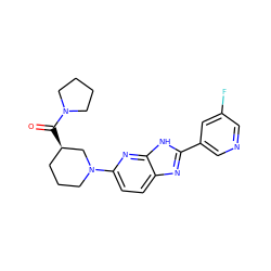 O=C([C@@H]1CCCN(c2ccc3nc(-c4cncc(F)c4)[nH]c3n2)C1)N1CCCC1 ZINC001772601110