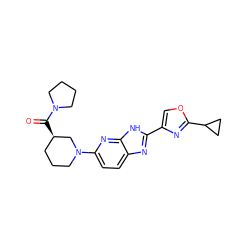 O=C([C@@H]1CCCN(c2ccc3nc(-c4coc(C5CC5)n4)[nH]c3n2)C1)N1CCCC1 ZINC001772578469