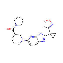 O=C([C@@H]1CCCN(c2ccc3nc(C4(c5ccon5)CC4)[nH]c3n2)C1)N1CCCC1 ZINC001772574083