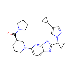 O=C([C@@H]1CCCN(c2ccc3nc(C4(n5cc(C6CC6)cn5)CC4)[nH]c3n2)C1)N1CCCC1 ZINC001772597477