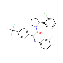 O=C([C@H](Nc1cccc(F)c1)c1ccc(C(F)(F)F)cc1)N1CCC[C@H]1c1ccccc1Cl ZINC000095605845