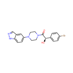 O=C([C@H](O)c1ccc(Br)cc1)N1CCN(c2ccc3[nH]ncc3c2)CC1 ZINC000028891580