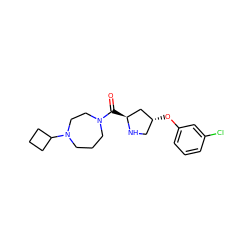 O=C([C@H]1C[C@H](Oc2cccc(Cl)c2)CN1)N1CCCN(C2CCC2)CC1 ZINC000049088253