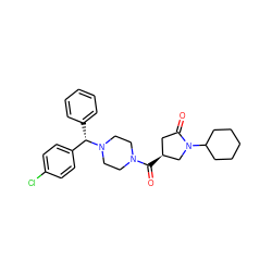 O=C([C@H]1CC(=O)N(C2CCCCC2)C1)N1CCN([C@@H](c2ccccc2)c2ccc(Cl)cc2)CC1 ZINC000014959395