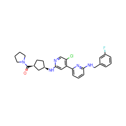 O=C([C@H]1CC[C@@H](Nc2cc(-c3cccc(NCc4cccc(F)c4)n3)c(Cl)cn2)C1)N1CCCC1 ZINC000169703795