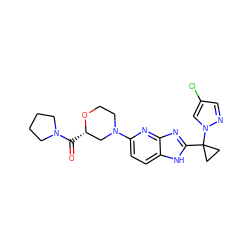 O=C([C@H]1CN(c2ccc3[nH]c(C4(n5cc(Cl)cn5)CC4)nc3n2)CCO1)N1CCCC1 ZINC000221395509