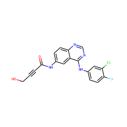 O=C(C#CCO)Nc1ccc2ncnc(Nc3ccc(F)c(Cl)c3)c2c1 ZINC000013682398