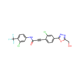 O=C(C#Cc1ccc(-c2nnc(CO)o2)cc1Cl)Nc1ccc(C(F)(F)F)c(Cl)c1 ZINC000149641057