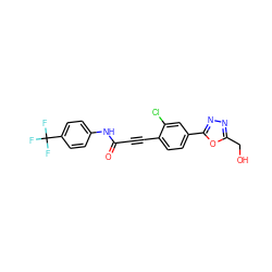 O=C(C#Cc1ccc(-c2nnc(CO)o2)cc1Cl)Nc1ccc(C(F)(F)F)cc1 ZINC000205059466