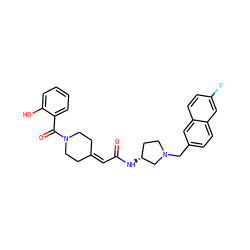 O=C(C=C1CCN(C(=O)c2ccccc2O)CC1)N[C@@H]1CCN(Cc2ccc3cc(F)ccc3c2)C1 ZINC000043024685