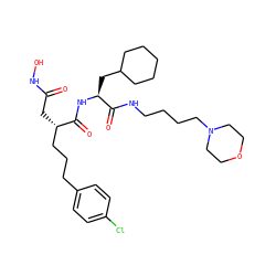 O=C(C[C@@H](CCCc1ccc(Cl)cc1)C(=O)N[C@@H](CC1CCCCC1)C(=O)NCCCCN1CCOCC1)NO ZINC000026657227