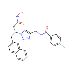 O=C(C[C@@H](Cc1ccc2ccccc2c1)n1cc(CNC(=O)c2ccc(F)cc2)nn1)NO ZINC000220841073