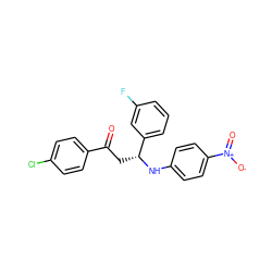 O=C(C[C@@H](Nc1ccc([N+](=O)[O-])cc1)c1cccc(F)c1)c1ccc(Cl)cc1 ZINC000049802751