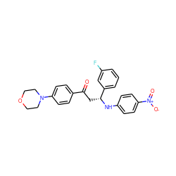 O=C(C[C@@H](Nc1ccc([N+](=O)[O-])cc1)c1cccc(F)c1)c1ccc(N2CCOCC2)cc1 ZINC000049799606